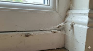 Webbing or silken tubes under furniture or along skirting boards