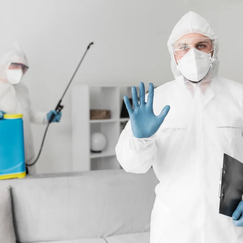 Professional pest control technician wearing safety equipment while applying eco-friendly treatments